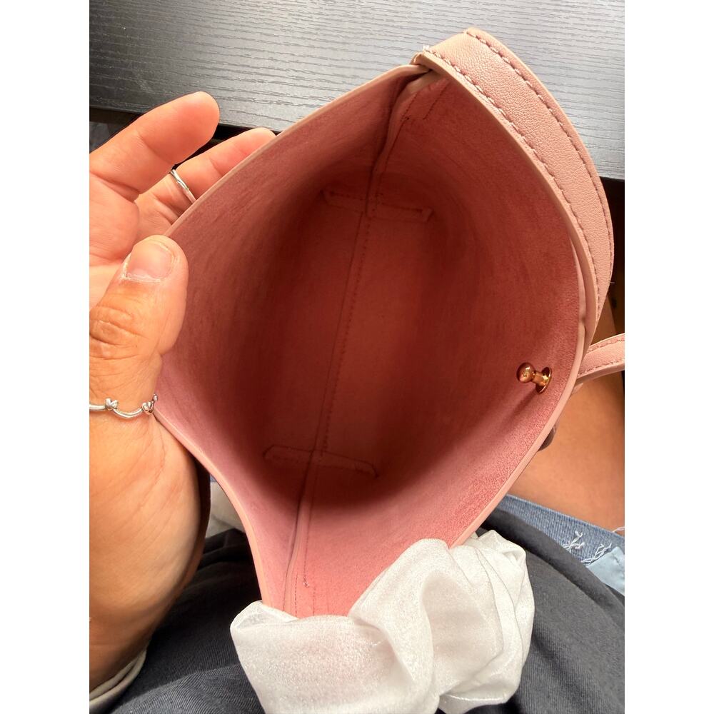 Samara Pink Vegan Leather Crossbody Bag Minimalist Bucket Purse Adjustable Strap - Picture 2 of 11